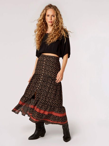 Batik Floral Border Midi Skirt