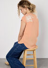 Floral Embroidered Crepe Top, Peach, large