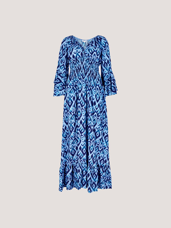Ikat Swirls Maxi Dress, Blue, large