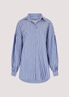 Oversized Stripe Cotton Shirt, Blue, large