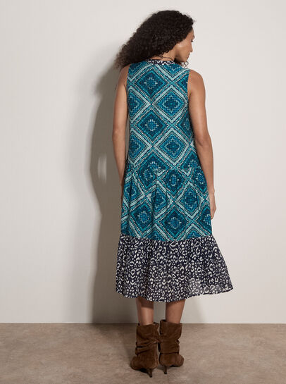 Geometric Patchwork Tiered Midi Dress
