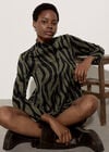 Zebra Print Swing Mini Dress, Khaki, large
