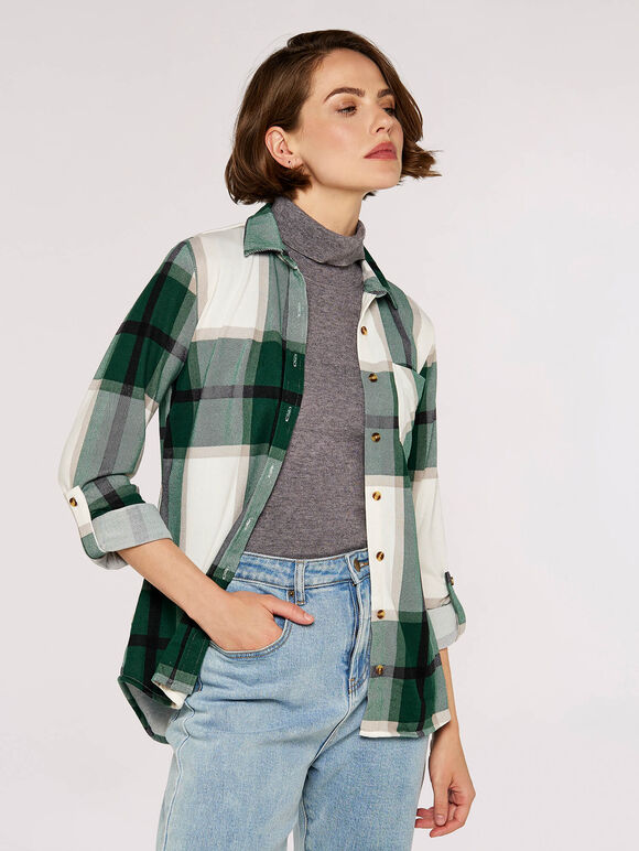 Lightweight Sherpa Lined Check Shacket, Green, large
