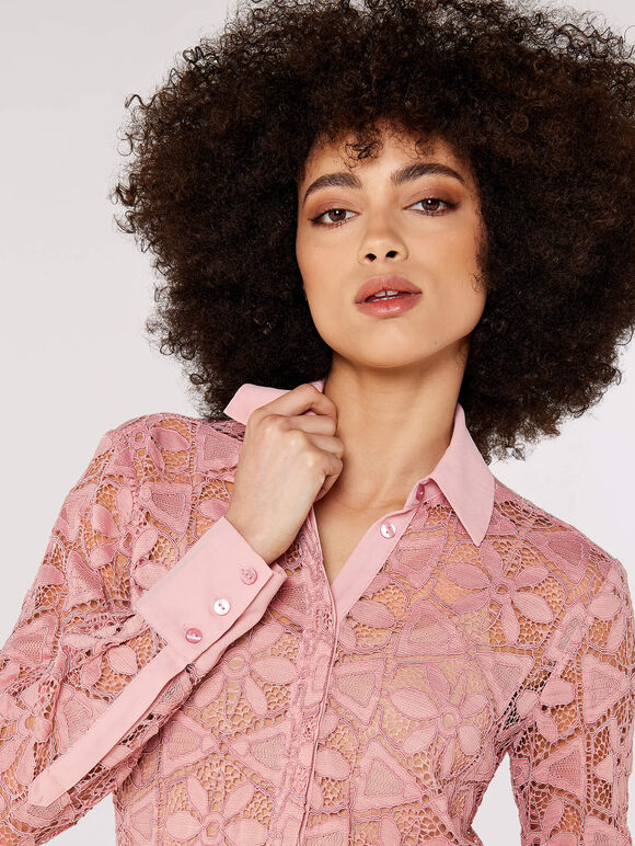 Lace Shirt, Pink, large