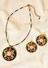 Hand Embroidered Rose Necklace, Black, large