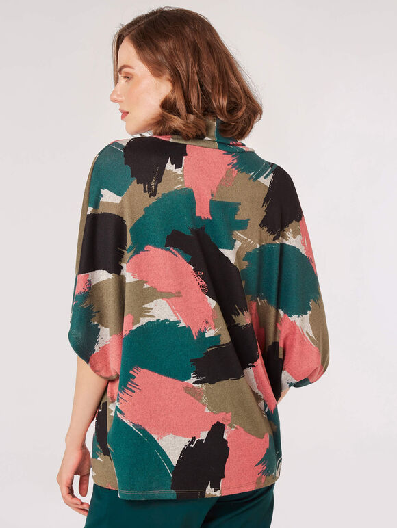 Paint Stroke Cowl Neck Top, Khaki, large