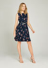 Navy Painterly Floral Cut Out Neck Dress, Navy, large