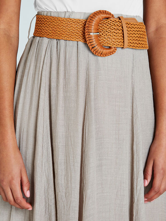Crinkle Midi Skirt, Brown, large