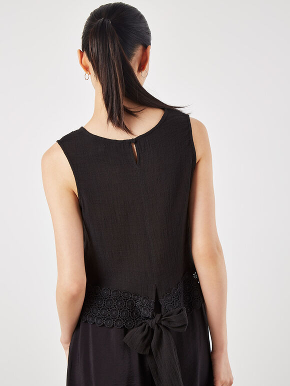 Cotton Lace Bow Top, Black, large
