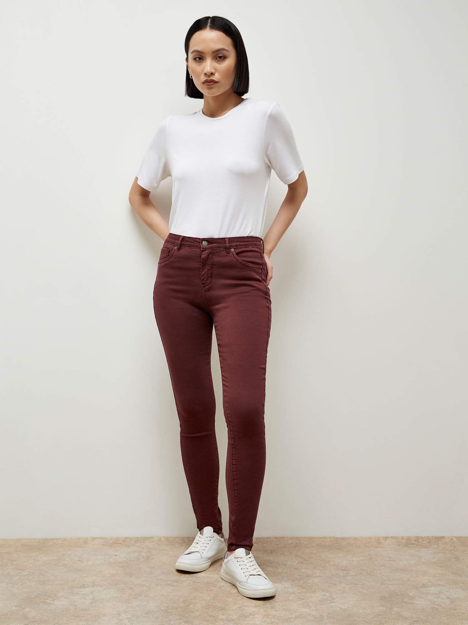Maroon denim jeans discount