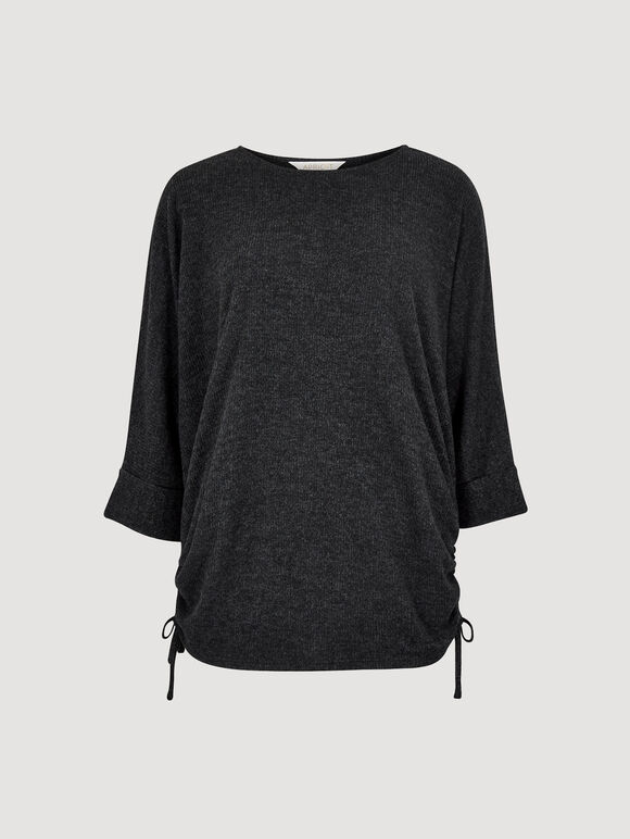 Soft Touch Drawstring Batwing Top, Grey, large