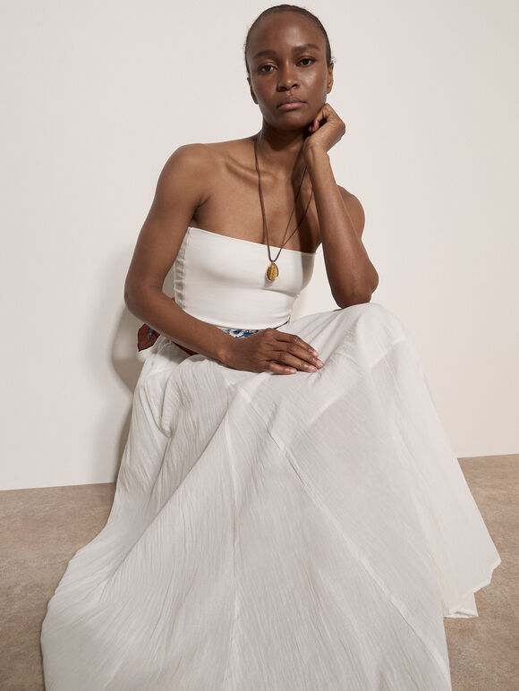 Jersey Waistband Cotton Midaxi Skirt, Cream, large