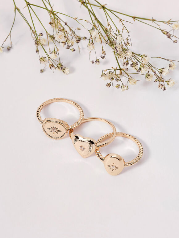 Gold 3 Pack Rings, Yellow, large