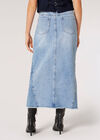 Denim Godet Split Hem Midi Skirt, Blue, large
