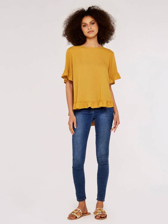 Square Button Back Top, Mustard, large