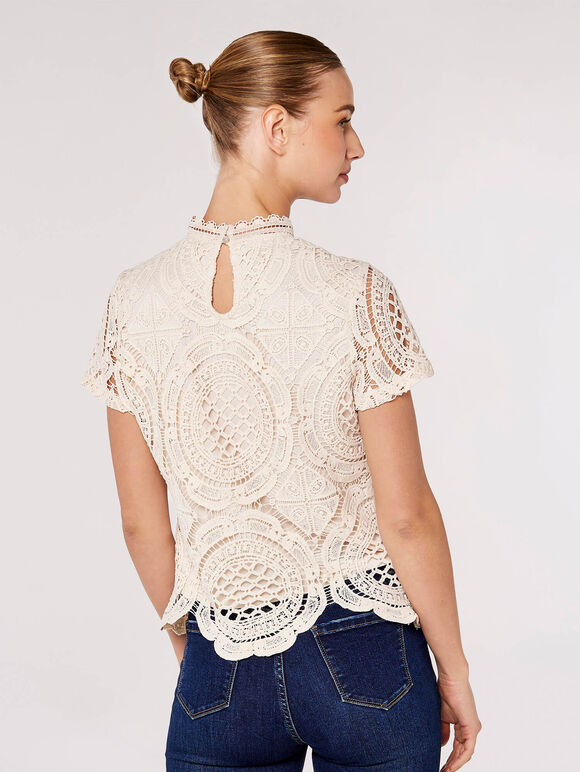 High Neck Lace Top, Stone, large