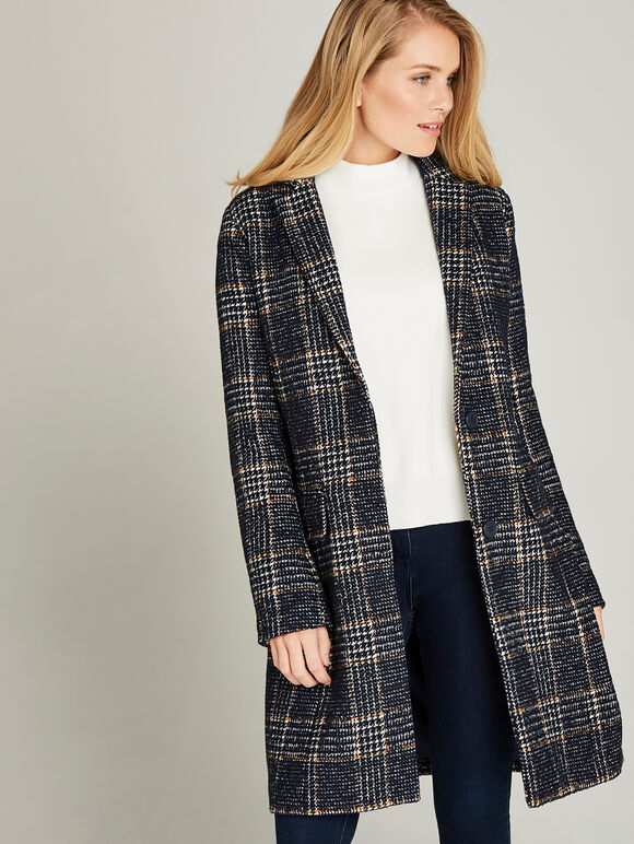 Navy Dogtooth Coat, Navy, large