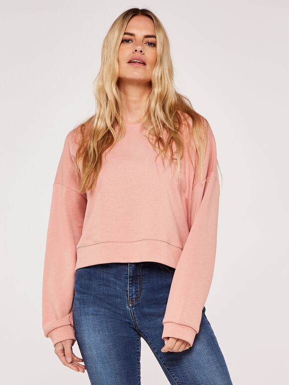Cropped Sweatshirt, Pink, large