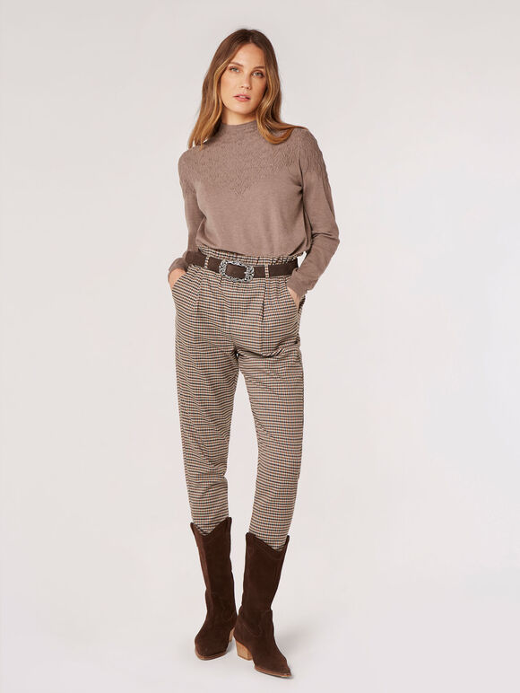 Pointelle Shell Fine Knit Jumper, Brown, large