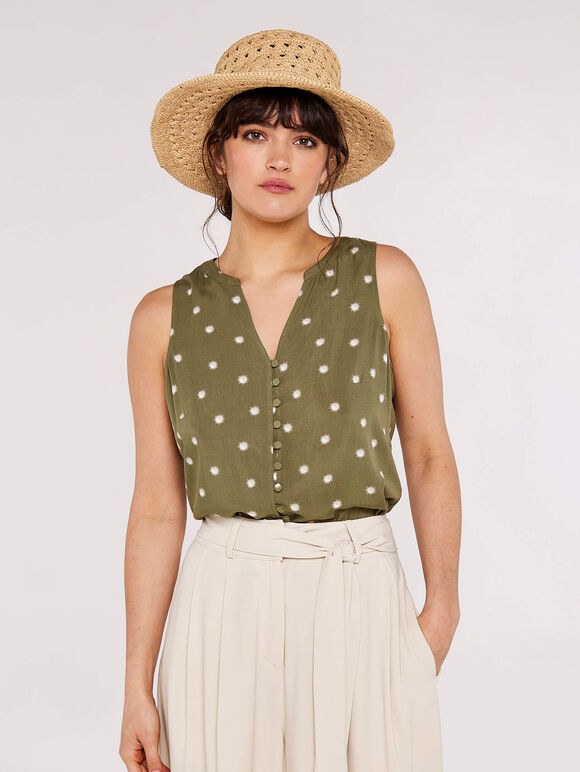 Sunspot Button Through Top, Khaki, large