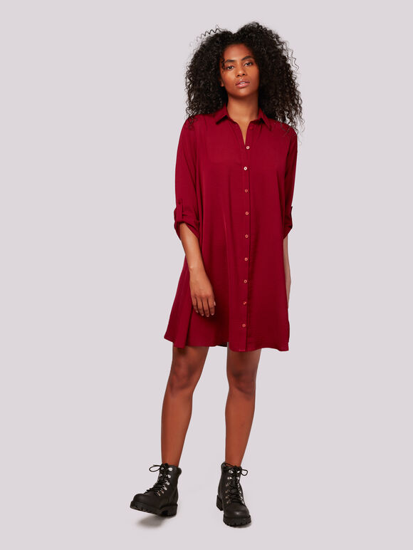 Shirt Swing Dress, Burgundy, large