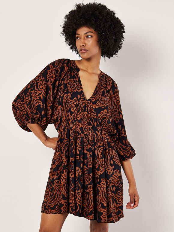 Ikat Sarasa Tiered Mini Dress, Rust, large