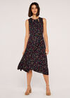 Ditsy Midi Cut Out Nk Belted Dress, Navy, large