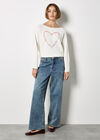 Colourful Stitched Heart Jumper, Cream, large