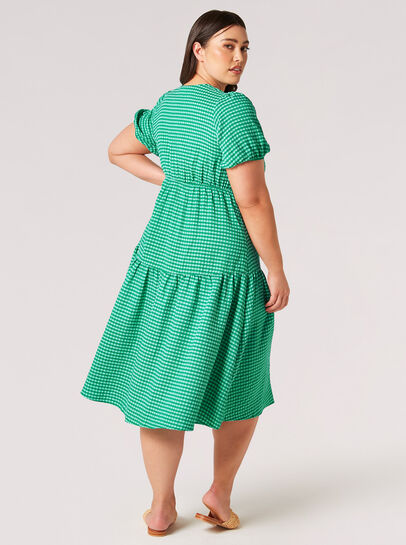 Curve Gingham Tiered Wrap Midi Dress