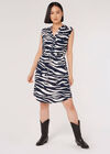 Zebra Print Zip Through Mini Dress, Navy, large