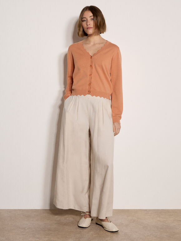 Scallop Hem Cardigan, Peach, large