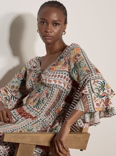 Patchwork Print Smocked Mini Dress