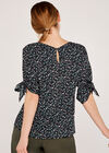 Ditsy Floral Tie Sleeve Top, Green, large