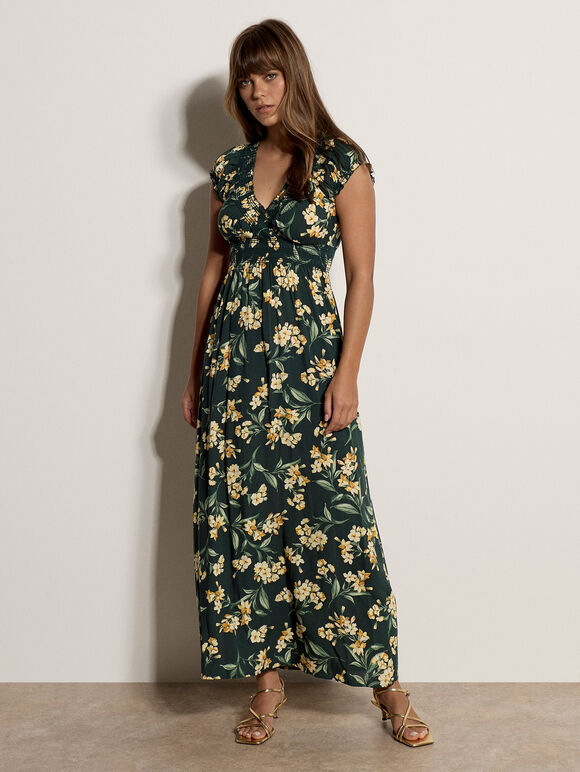 Jasmine Floral Wrap Maxi Dress, Green, large