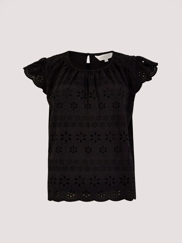 Broderie Anglaise Top, Black, large
