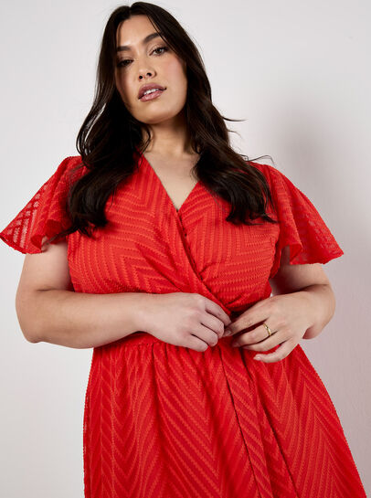 Curve Jacquard Chevron Wrap Midi Dress