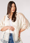 Curve Embroidered Longline Kimono, Stone, large