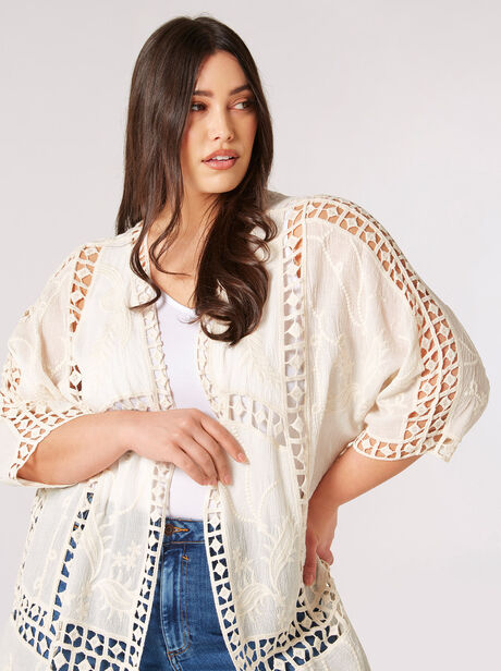 Curve Embroidered Longline Kimono