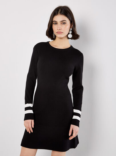 Stripe Cuff Fit And Flare Knit Mini Dress