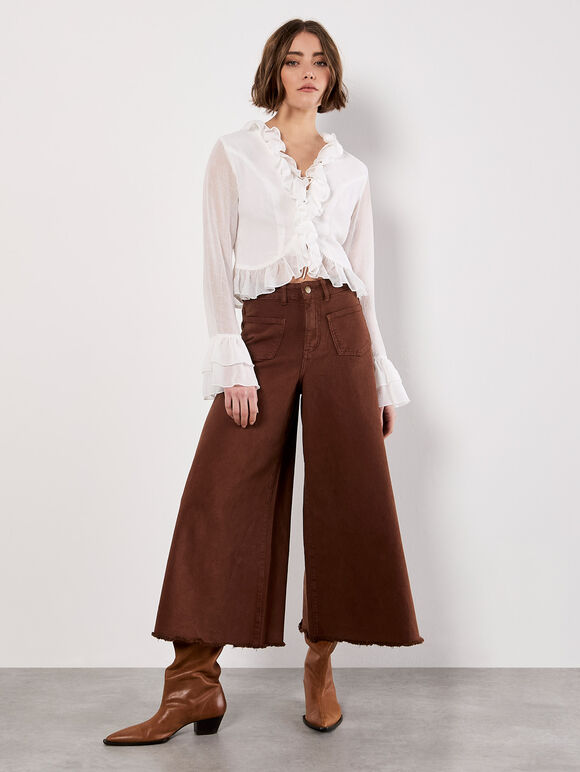 Tie-Up Ruffle Crop Top, Cream, large