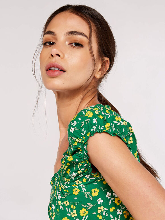 Ditsy Milkmaid Top, Green, large