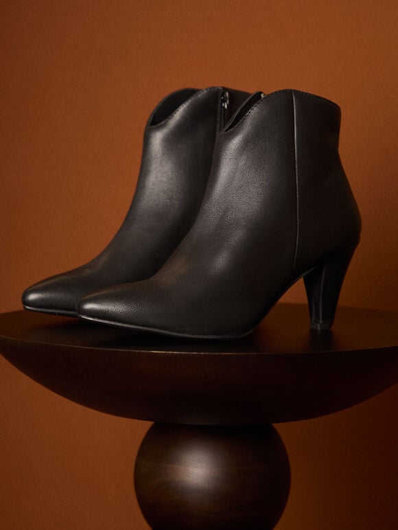Heeled Pointed Boots, Black, large