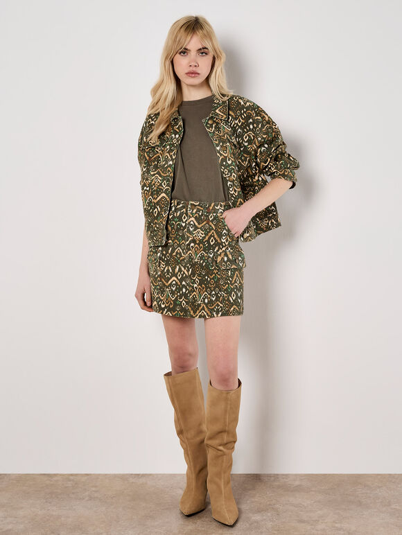 Ikat Denim Mini Skirt, Khaki, large