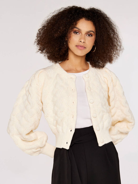 Bubble Crop Cardigan, Cream, large
