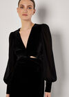Velvet Twist Bodice Midi Dress, Black, large