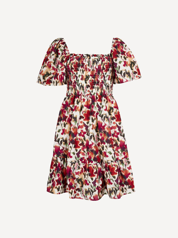 Pure Cotton Blurred Ikat Mini Dress, Pink, large