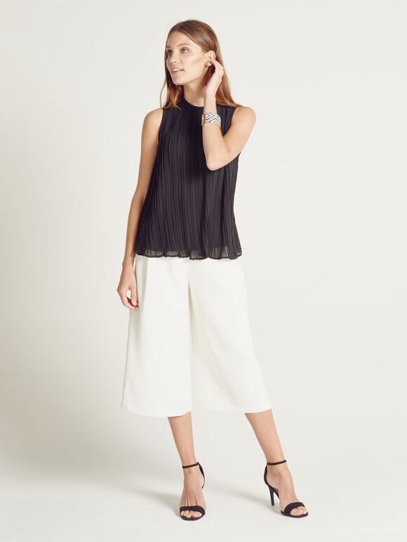 Ruched Neck Swing Top, Black, large