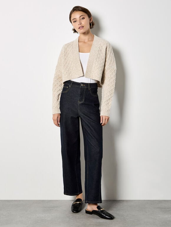 Plait Knit Shrug Cardigan, Stone, large