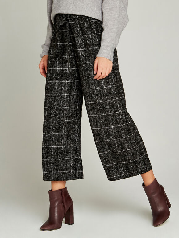 Grey Check Tweed Culottes, Grey, large