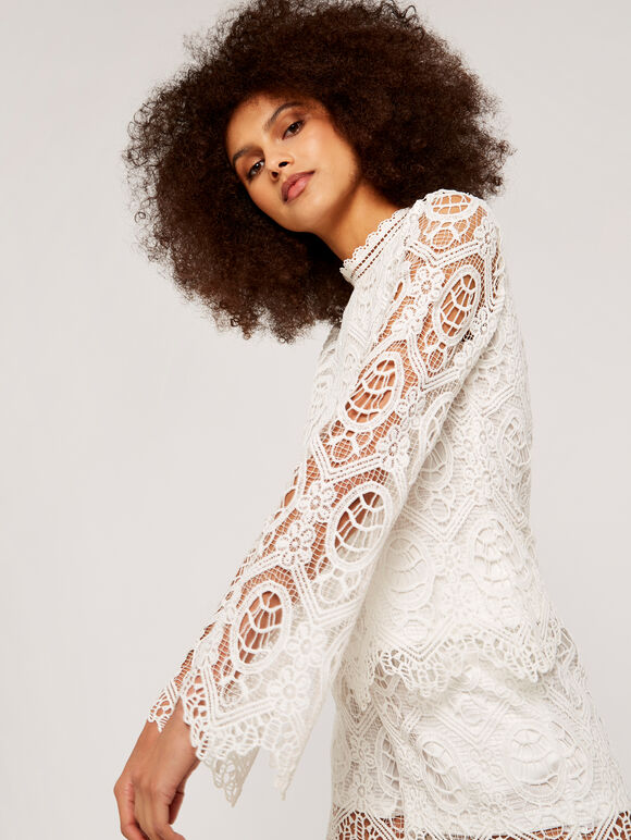 Scallop Lace Top, Cream, large